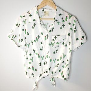 Japna Tie front short sleeve button up Succulents